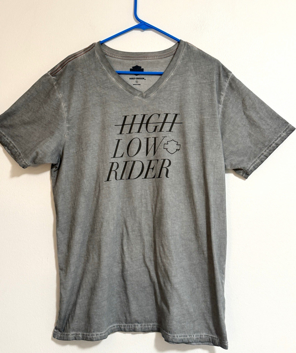Harley-Davidson High Low Rider Gray Graphic V-Neck T-Shirt, Size XL Cotton
